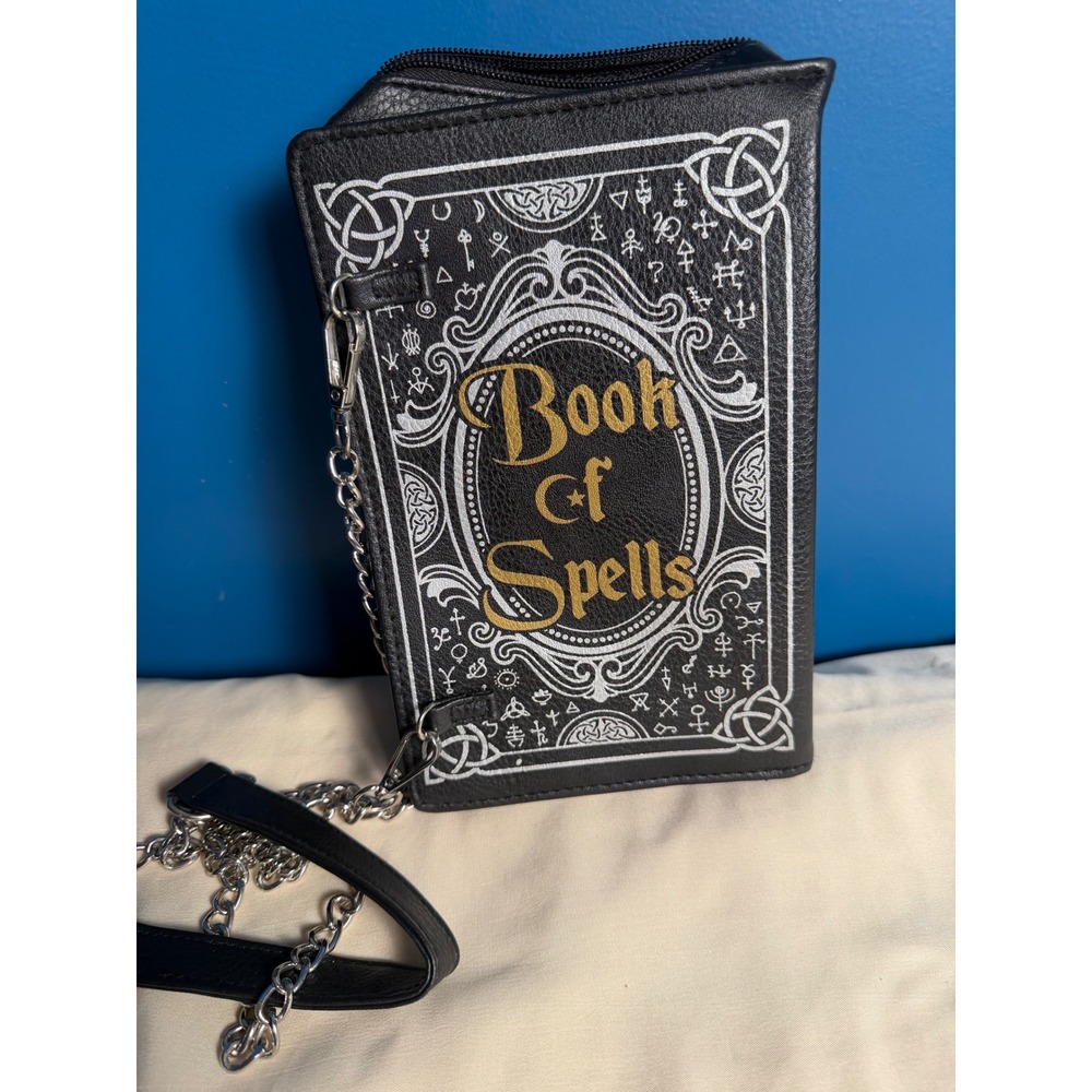 Spirit Halloween Book of Spells Crossbody Bag Black Gold Witchy Gothic Purse - Picture 4 of 5